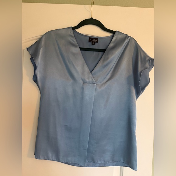 Nicole Miller Tops - Nicole Miller Light Blue V-Neck Blouse